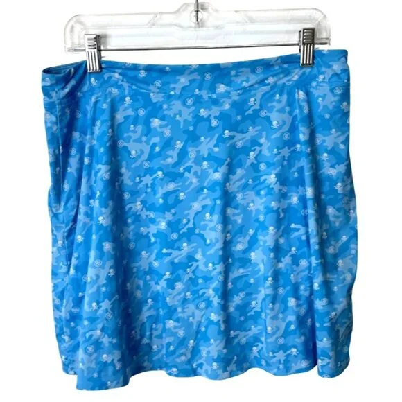 G/Fore G4 Womens Golf Skort Camo Skulls Tees Print Blue Nylon Size L - Picture 2 of 6
